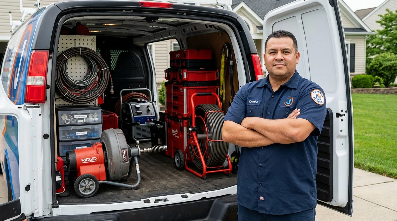 Professional drain cleaning equipment and Johns Plumbing LLC plumber in Mathis