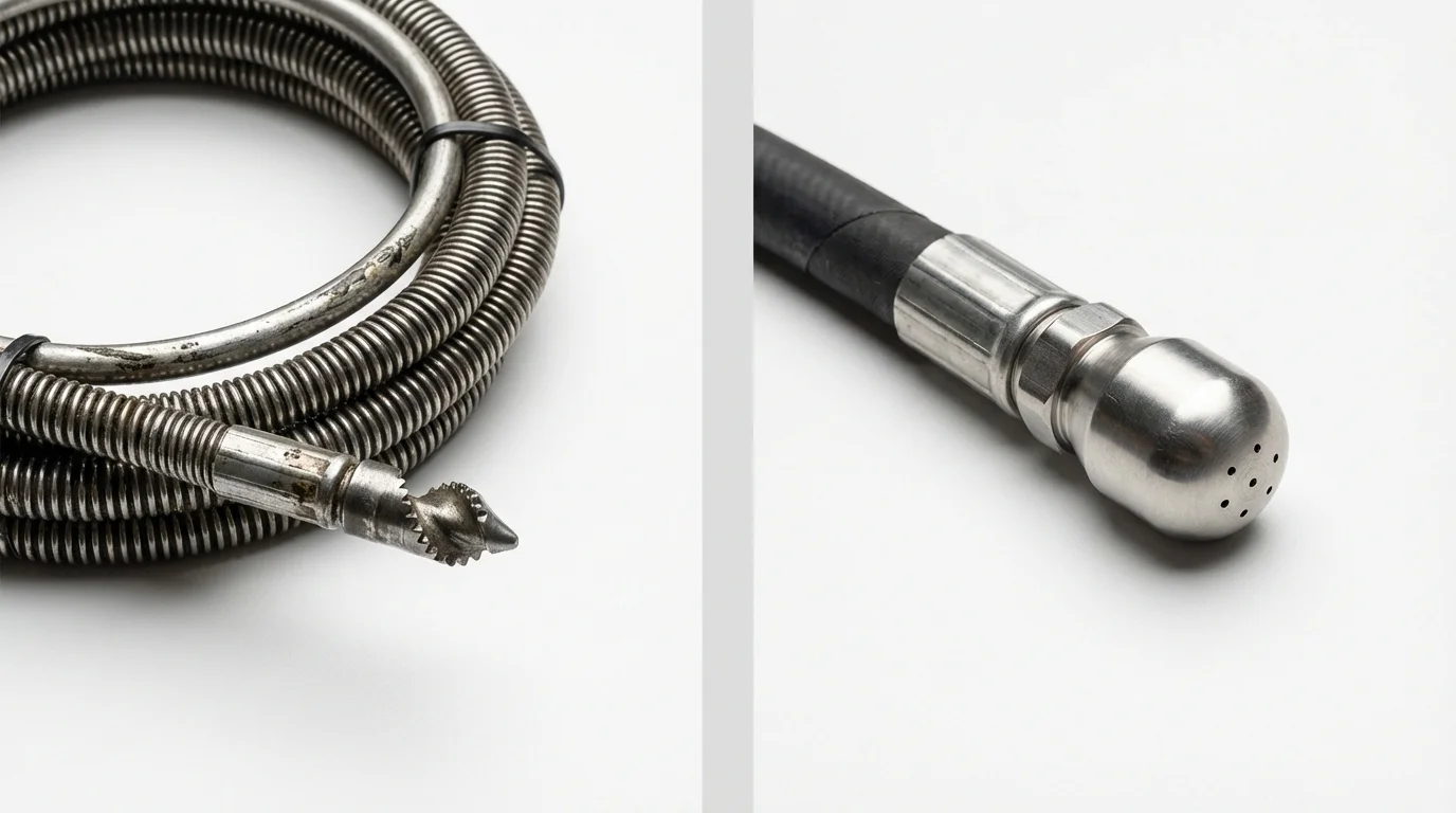 Drain snake cable and hydro jetting nozzle used for drain cleaning in Mathis, TX